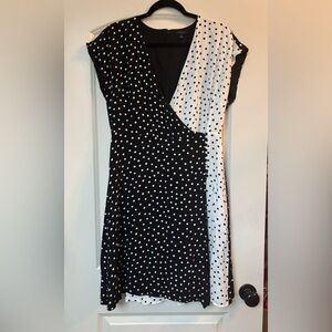 Ann Taylor Polka Dot Dress - Black and White faux wrap with buttons